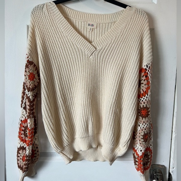 BiBi Sweaters - Bibi Cream Sweater with Brown and Orange Accents